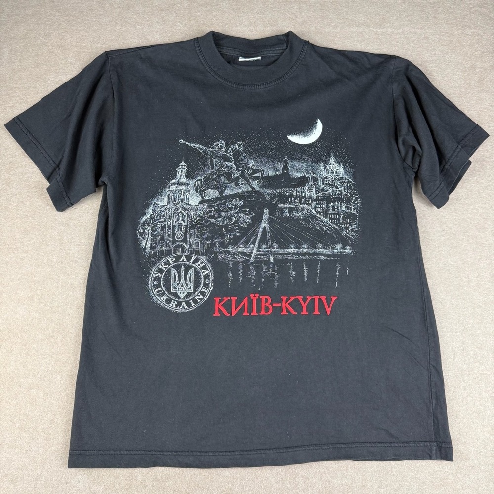 Vintage Kyiv Ukraine Shirt Mens M Black City Landmark Graphic Travel Tee